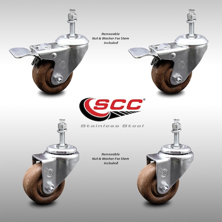 Service Caster 3 Inch SS High Temp Glass Filled Nylon 10mm Stem Caster Lock Brake SCC, 2PK SCC-SSTSTTL20S314-GFNSHT-M1015-2-S-2